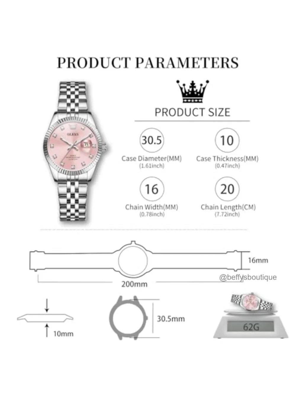 Elegant Stainless Steel Women's Quartz Watch with Calendar, Water Resistant,